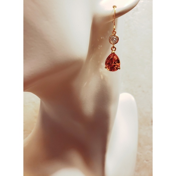 Peach Crystal and CZ Necklace and Earring Set - Picture 3 of 8